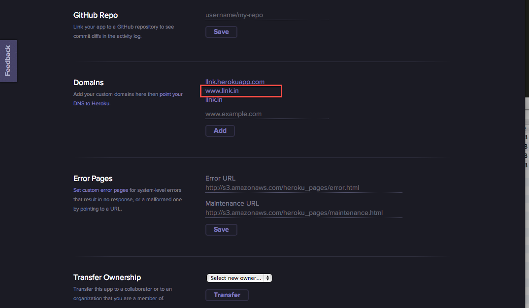 Heroku domain settings