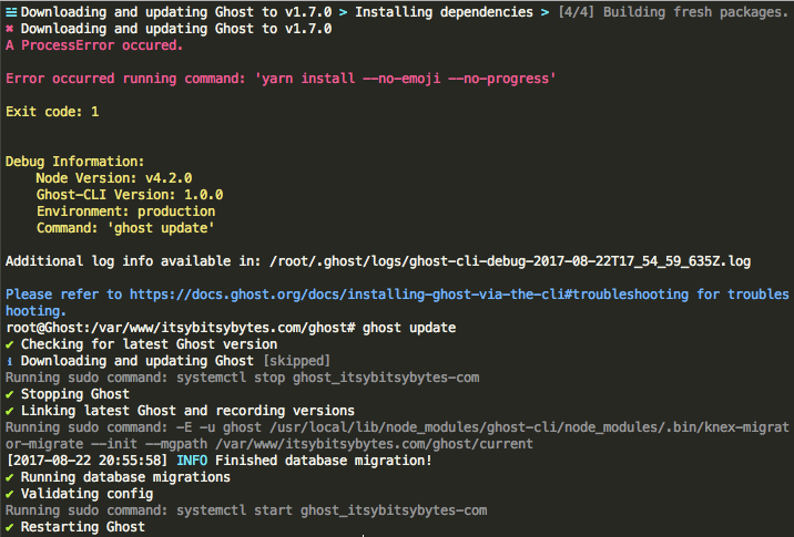 Updating the new Ghost blog engine