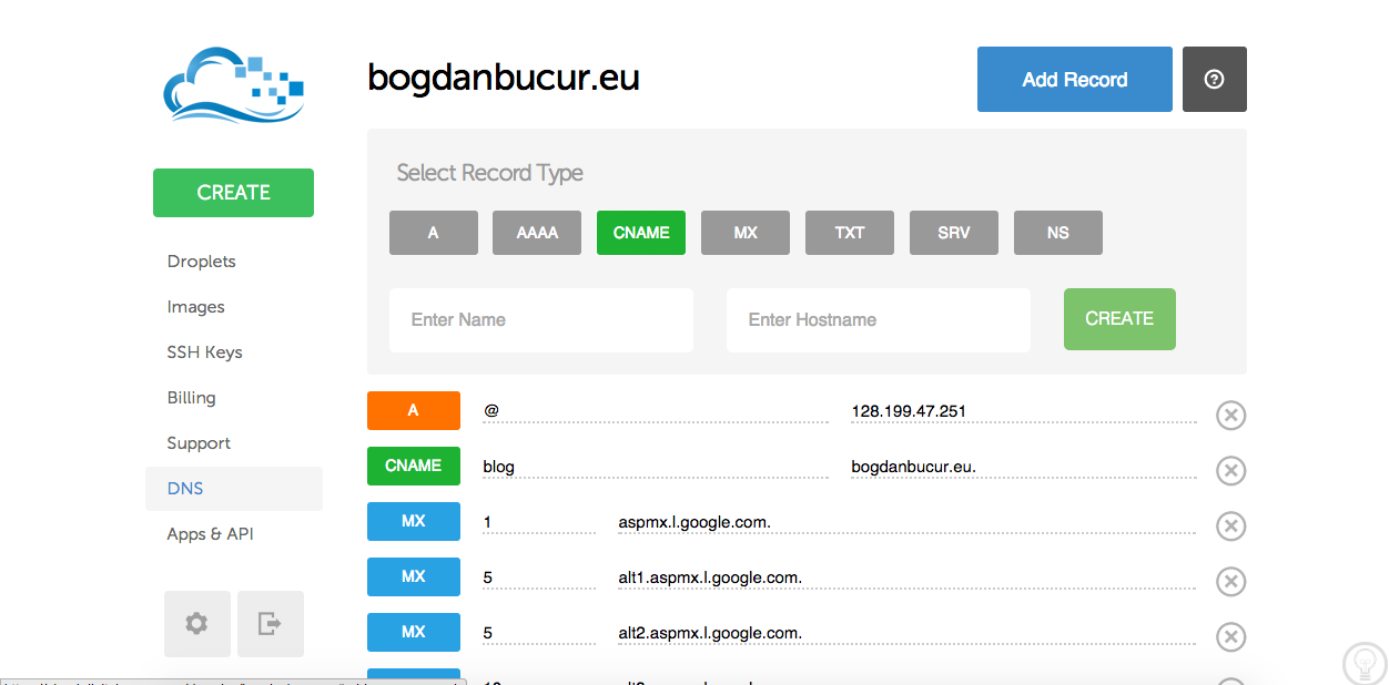 DNS Panel - adding subdomain