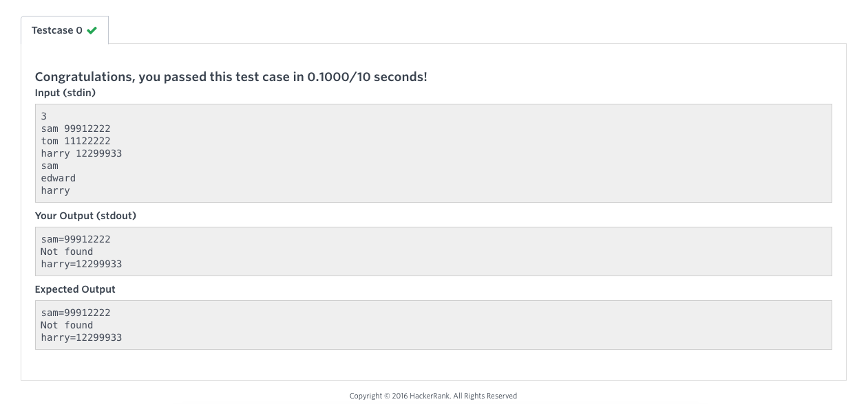 sample of HackerRank results page