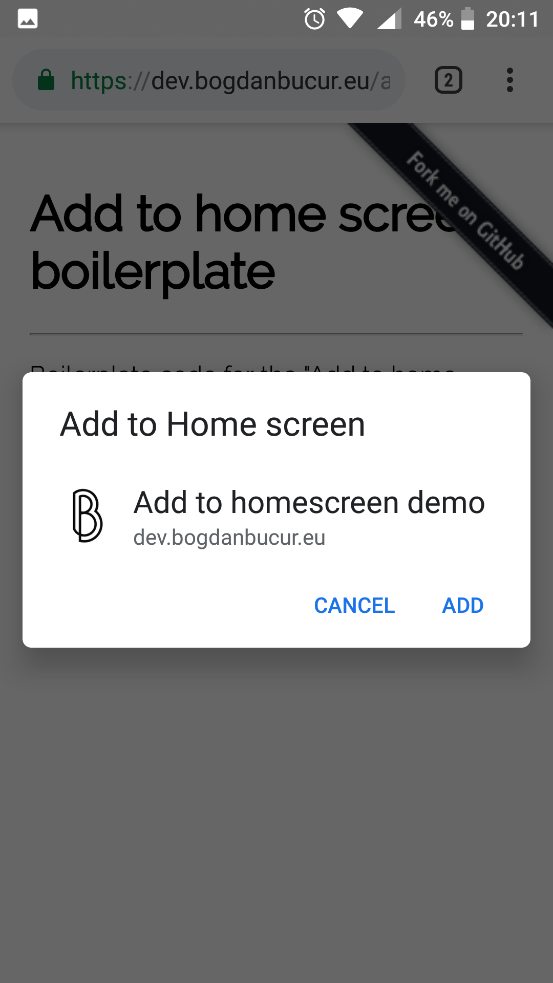 Add to home screen prompt